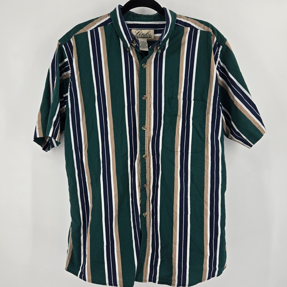 Links Edition Striped Button Up Shirt Men's‎ Large Cotton Vintage 90's